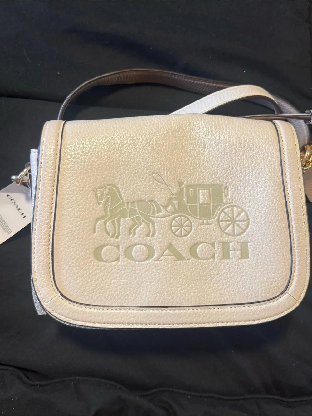 Coach Cream Pebbled Leather Crossbody with Signature Carriage NWT